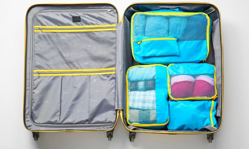 6 set bagagli organizzatori compressione sacchetti con buste di lavanderia scarpe trucco Blue Dot L La Haute Travel organizer da valigia da viaggio